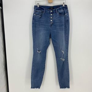 Judy Blue Skinny Fit Distressed Exposed Button Fly Light Wash Size 16W